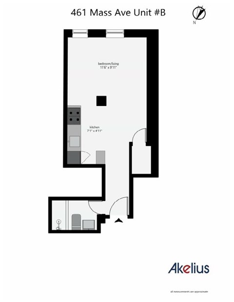 Floor plan for studio, 1 bath, 340 sqft